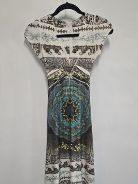 Cap-Sleeve Maxi Dress with Teal Medallion